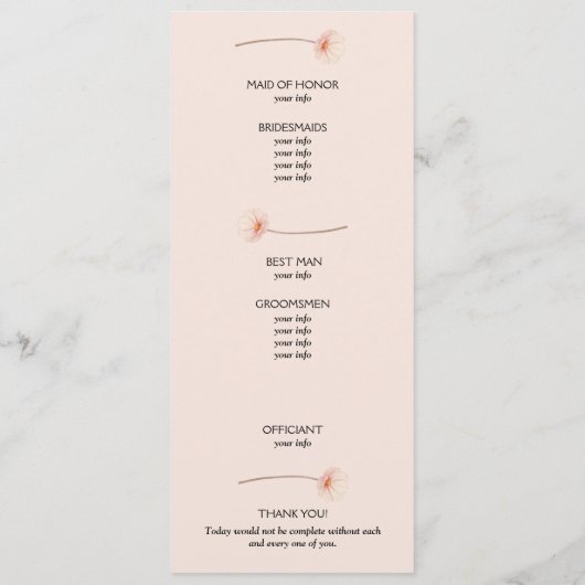 Chique Florals Roze Huwelijksceremonie Programmakaart (Achterkant)