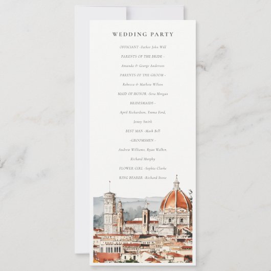 Chique Florence Kathedraal Italië Huwelijksprogram Kaart (Achterkant)