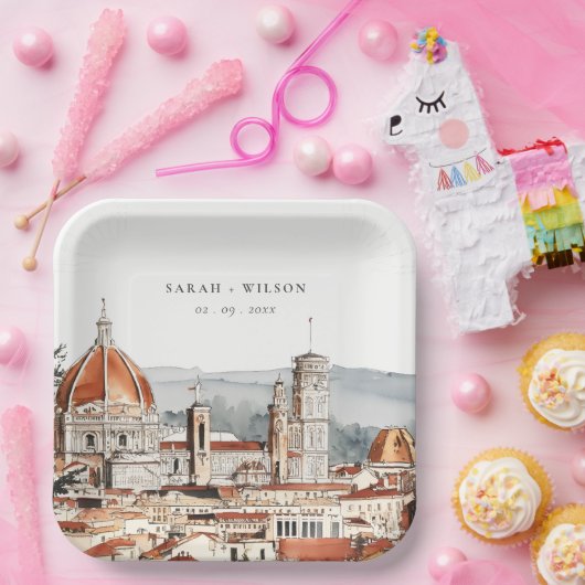 Chique Florence Kathedraal Italië Waterverf Bruilo Papieren Bordje (Feest)
