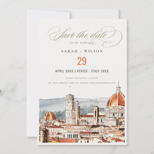 Chique Florence Kathedraal Italië Waterverf Bruilo Save The Date (Voorkant)