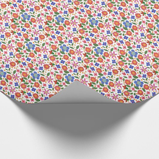 Chique Folk Art Stijl Bloemen op Wit Inpakpapier (Hoek)