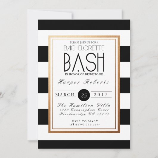 Chique & Formele Bachelorette Bash | Goud & Zwart Kaart (Voorkant)
