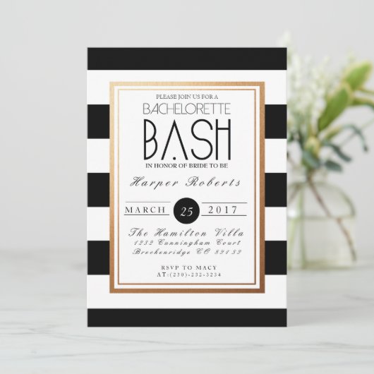 Chique & Formele Bachelorette Bash | Goud & Zwart Kaart (Staand voorkant)