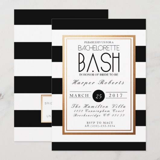 Chique & Formele Bachelorette Bash | Goud & Zwart Kaart (Voorkant / Achterkant)