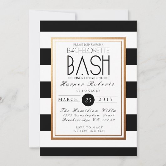 Chique & Formele Bachelorette Bash | Goud & Zwart Kaart (Voorkant)