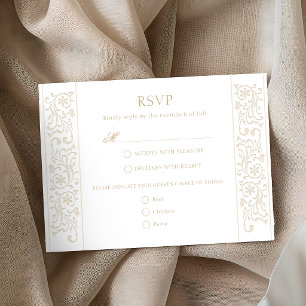 Chique formele ecru-bladwerk rand bruiloft RSVP kaartje