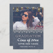Chique foto afstudeersuitnodigingen | Oude denim k Kaart (Voorkant / Achterkant)