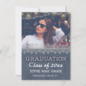 Chique foto afstudeersuitnodigingen | Oude denim k Kaart (Voorkant)