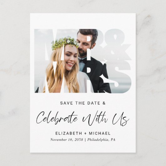 Chique foto bruiloft receptie Opslaan van de datum Aankondigingskaart (Voorkant)