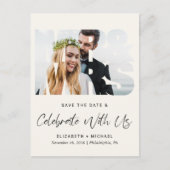 Chique Foto Cream Bruiloft Receptie Save The Date Aankondigingskaart (Voorkant)