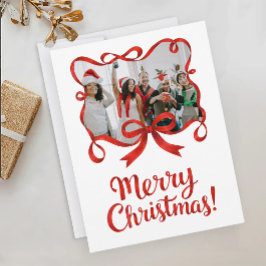 Chique foto familie kerst rode lint rand briefkaart