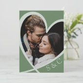 Chique foto hart saliegroen bruiloft kaart (Staand voorkant)