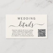 Chique Foto QR Code Cream Bruiloft Details Informatiekaartje (Voorkant)