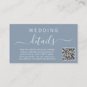 Chique foto QR Code Stoffig Blauw Bruiloft Details Informatiekaartje (Voorkant)