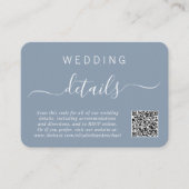Chique foto QR Code Stoffig Blauw Bruiloft Details Informatiekaartje (Voorkant)