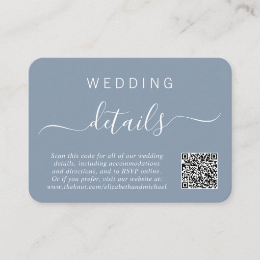 Chique foto QR Code Stoffig Blauw Bruiloft Details Informatiekaartje (Voorkant)