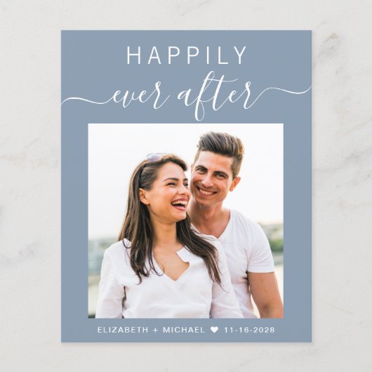 Chique Foto QR Code Stoffig Blauw Bruiloft Uitnodi (Voorkant)