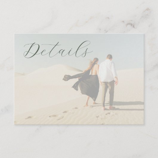 Chique Foto Sage Groene Kalligrafie RSVP Informatiekaartje (Voorkant)