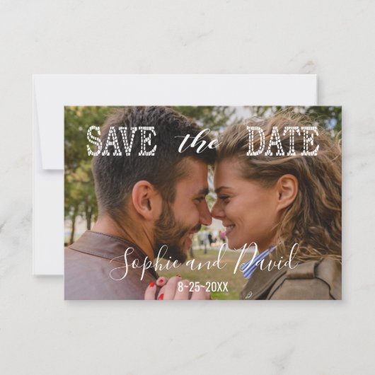 Chique foto SAVE DE DATUM Bruiloft Typografie Save The Date (Voorkant)