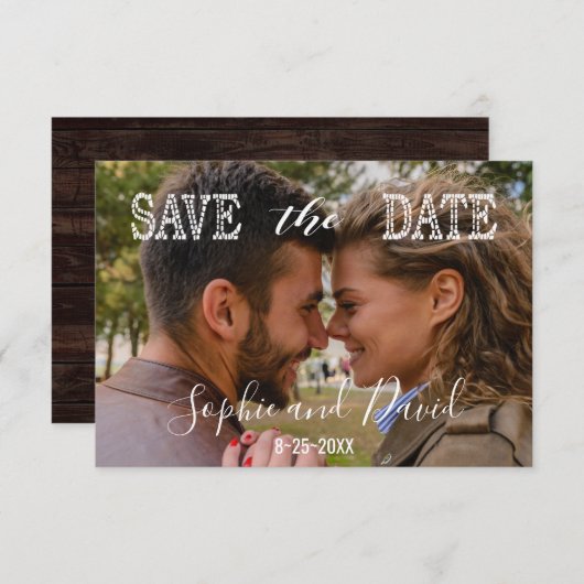 Chique foto SAVE DE DATUM Bruiloft Typografie Save The Date (Voorkant / Achterkant)