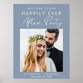 Chique foto stoffig blauwe huwelijksreceptie welko poster