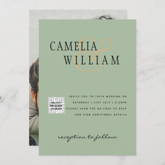 Chique foto trouwkaart QR code bewaar de datum gro Kaart (Voorkant / Achterkant)