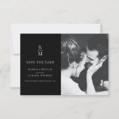 Chique Foto Zwart Monogram Bruiloft Save the Date (Voorkant)