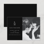 Chique Foto Zwart Monogram Bruiloft Save the Date (Voorkant / Achterkant)