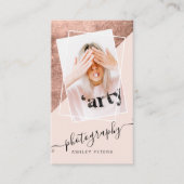 Chique fotografie blush roze rose goud script foto visitekaartje (Voorkant)
