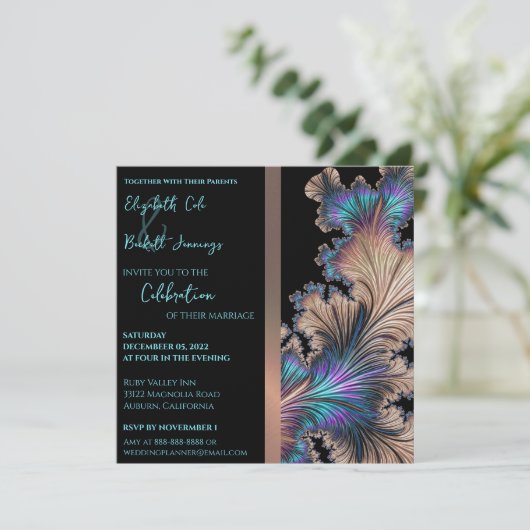 Chique fractale trouwkaart kaart (Staand voorkant)