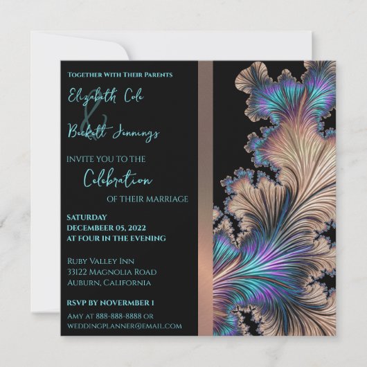 Chique fractale trouwkaart kaart (Voorkant)