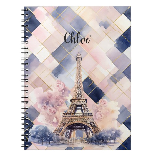 Chique Frans Blauw Roze Eiffeltoren Notitieboek (Voorkant)