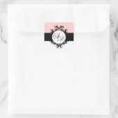 Chique Frans Zwart Monogrammen Damask Bruiloft Lab Vierkante Sticker (Tas)