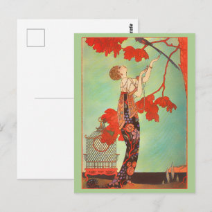 Chique Franse Art Nouveau Papegaai Vogelkooi Tuink Briefkaart