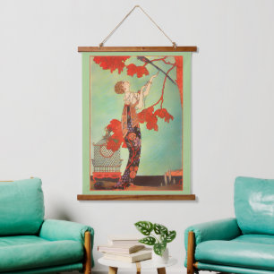 Chique Franse Art Nouveau Papegaai Vogelkooi Tuink Hangend Wandkleed