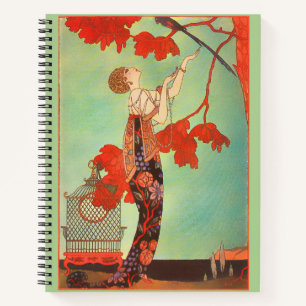 Chique Franse Art Nouveau Papegaai Vogelkooi Tuink Notitieboek