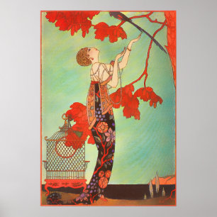 Chique Franse Art Nouveau Papegaai Vogelkooi Tuink Poster