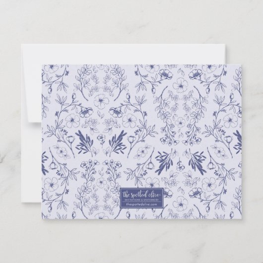 Chique Franse Blauwe Bloemen Notitiekaartje (Achterkant)