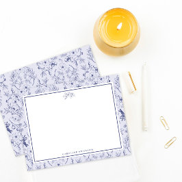 Chique Franse Blauwe Bloemen Notitiekaartje