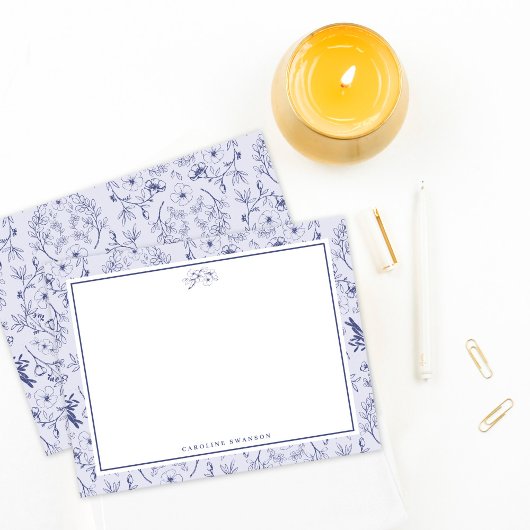 Chique Franse Blauwe Bloemen Notitiekaartje