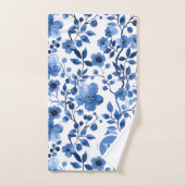 Chique  Franse Blauwe Bloempatronen Monogram Bad Handdoek (Handdoek)