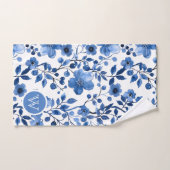 Chique  Franse Blauwe Bloempatronen Monogram Bad Handdoek (Handdoek)