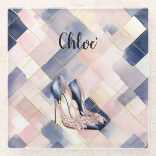Chique Franse Blauwe Crème Blush Hoge Hakken Glazen Onderzetter