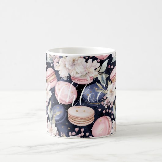 Chique Franse Blauwe Roze Macarons Koffiemok (Center)