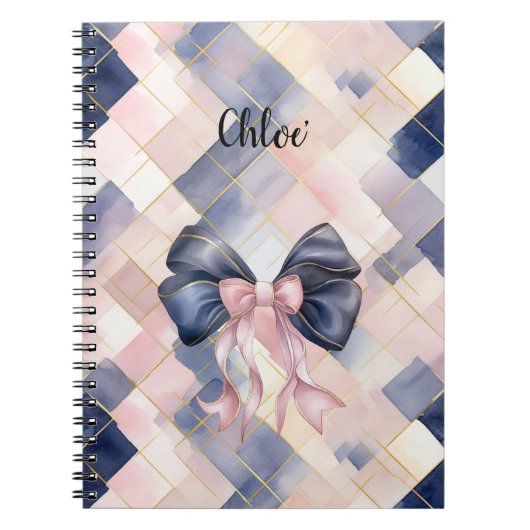 Chique Franse Blauwe Roze Strik Notitieboek (Voorkant)