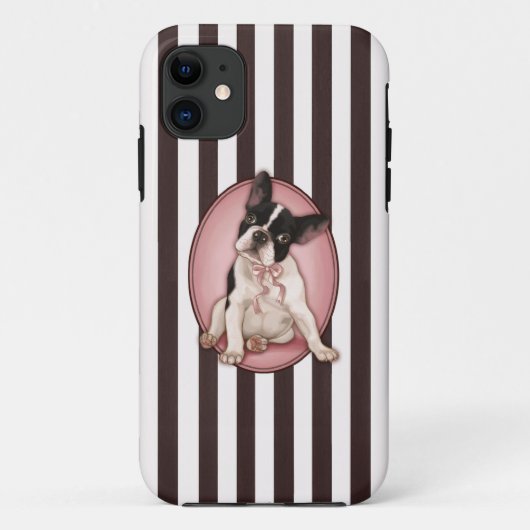 Chique Franse buldog en klassieke strepen Case-Mate iPhone Case (Achterkant)