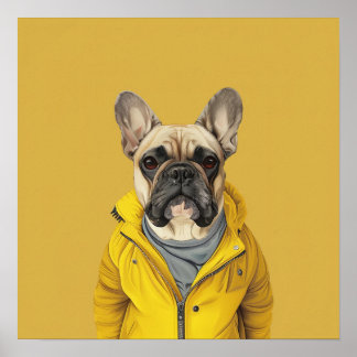 Chique Franse Bulldog in gele jas Poster
