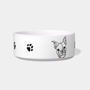 Chique Franse Bulldog Lijntekening: Bewerk Uw Teks Voerbakje