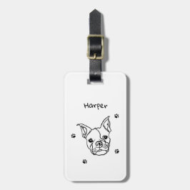 Chique Franse Bulldog Line Art: Bewerken Jouw teks Bagagelabel