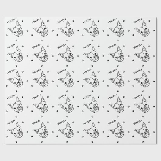 Chique Franse Bulldog Line Art: Bewerken Jouw teks Cadeaupapier (Vlak)